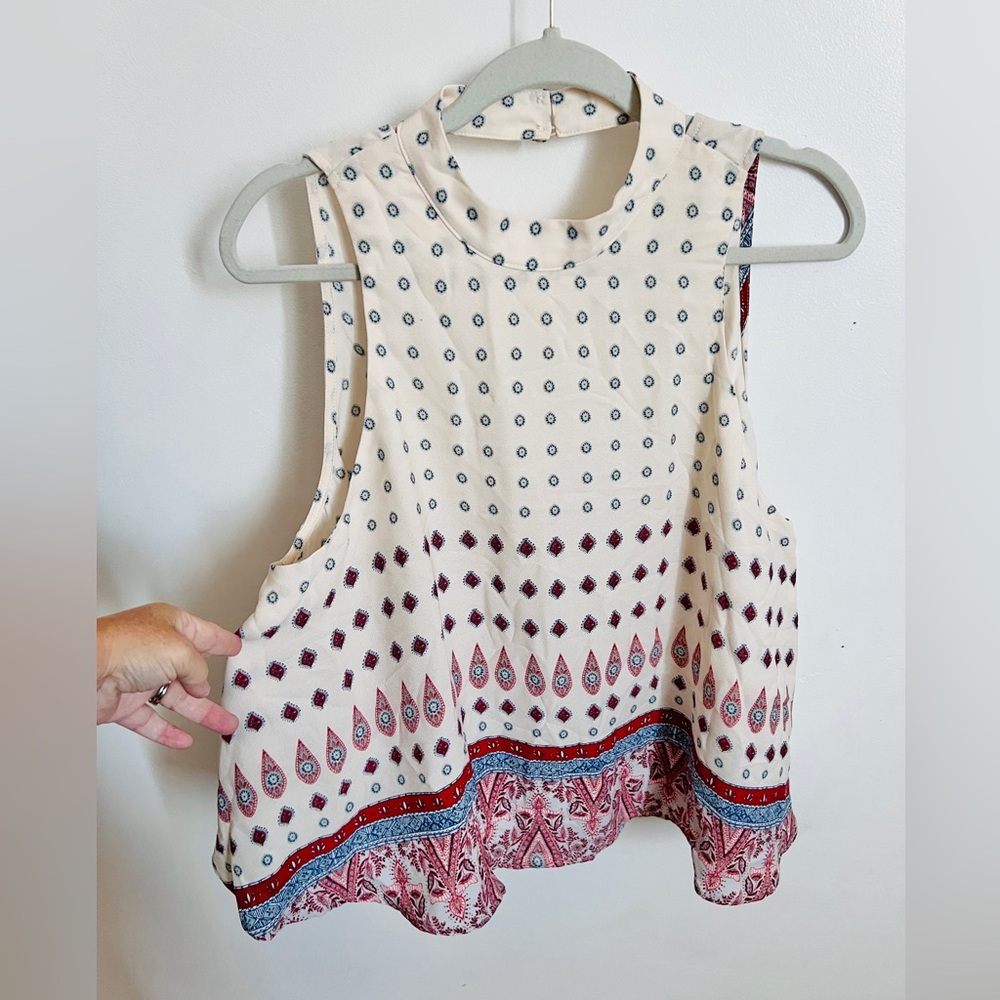 Sleeveless Boho Print Tank XL Blue Pink Paisley